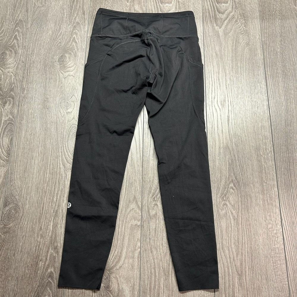 Lululemon Black Athletic Leggings with Pockets Size 4 Reflective Trim Women Yoga